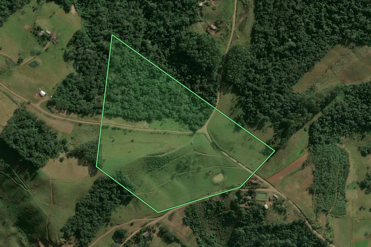 Imagem de satélite do imóvel rural em Paial (SC), com o contorno declarado no CAR desenhado por cima.