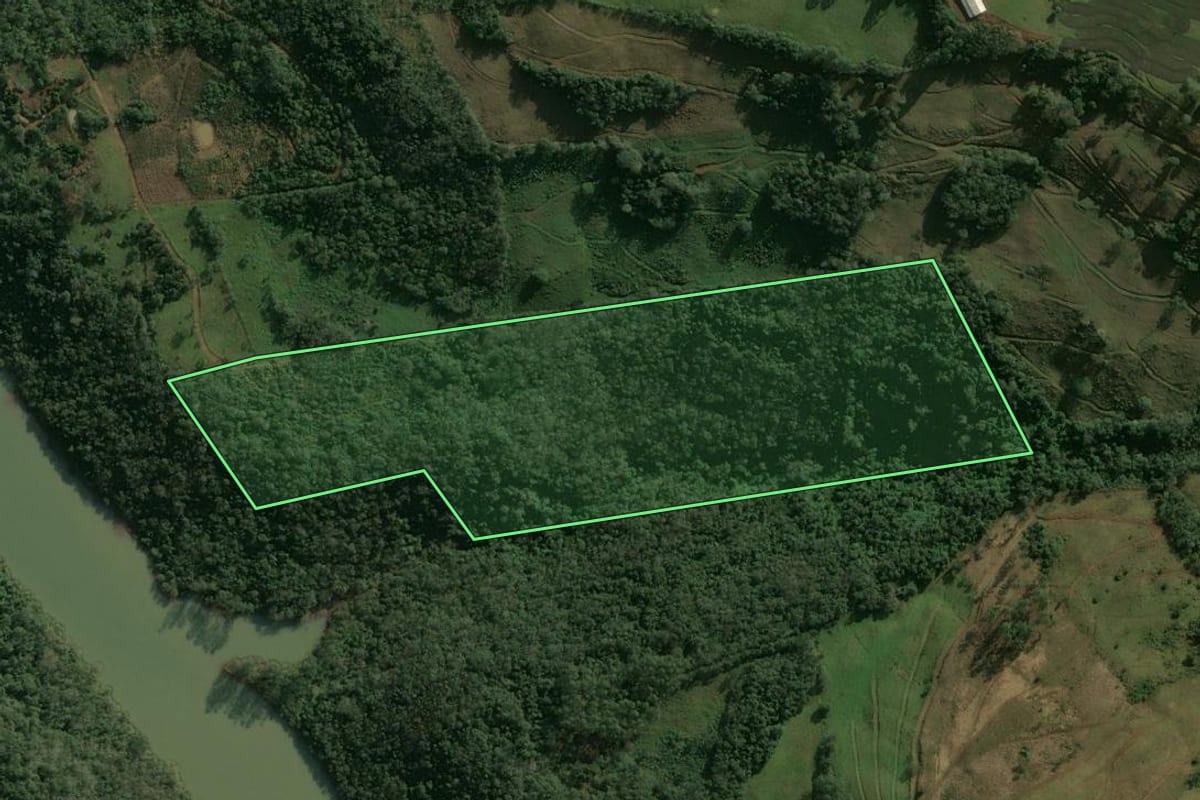 Imagem de satélite do imóvel rural em Paial (SC), com o contorno declarado no CAR desenhado por cima.