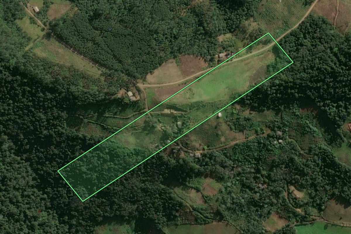 Imagem de satélite do imóvel rural em Paial (SC), com o contorno declarado no CAR desenhado por cima.