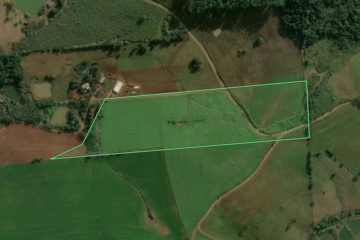 Imagem de satélite do imóvel rural em Paial (SC), com o contorno declarado no CAR desenhado por cima.