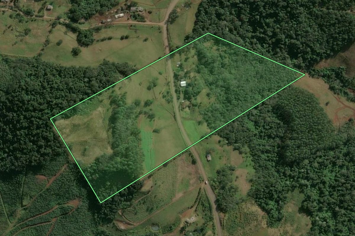Imagem de satélite do imóvel rural em Paial (SC), com o contorno declarado no CAR desenhado por cima.