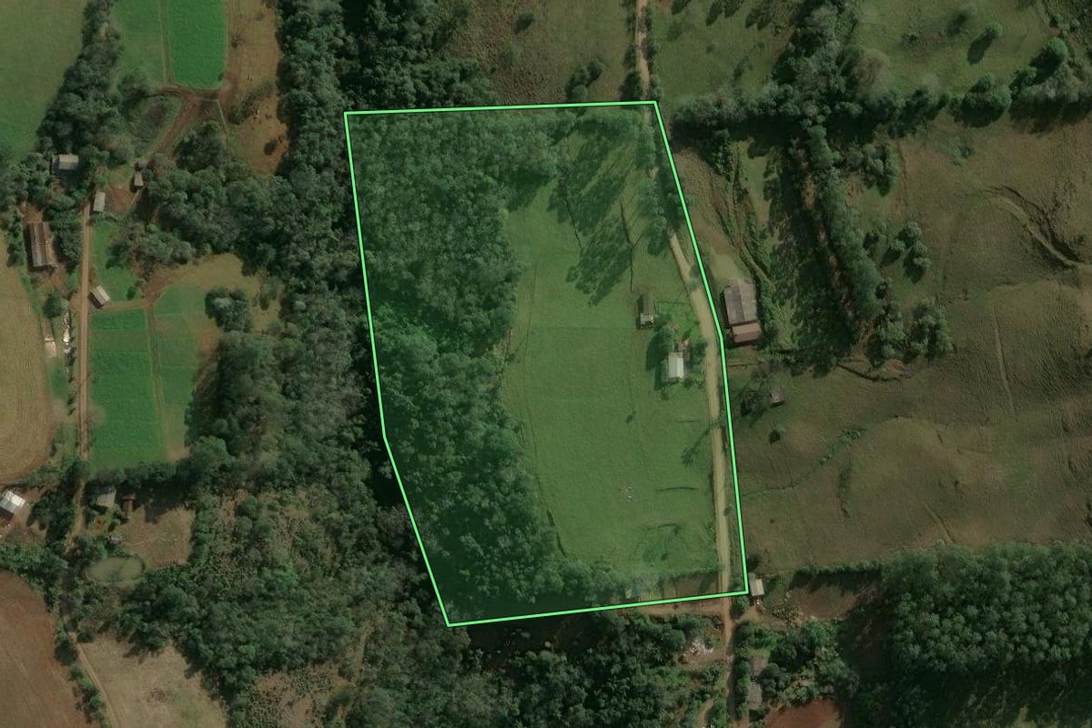 Imagem de satélite do imóvel rural em Paial (SC), com o contorno declarado no CAR desenhado por cima.