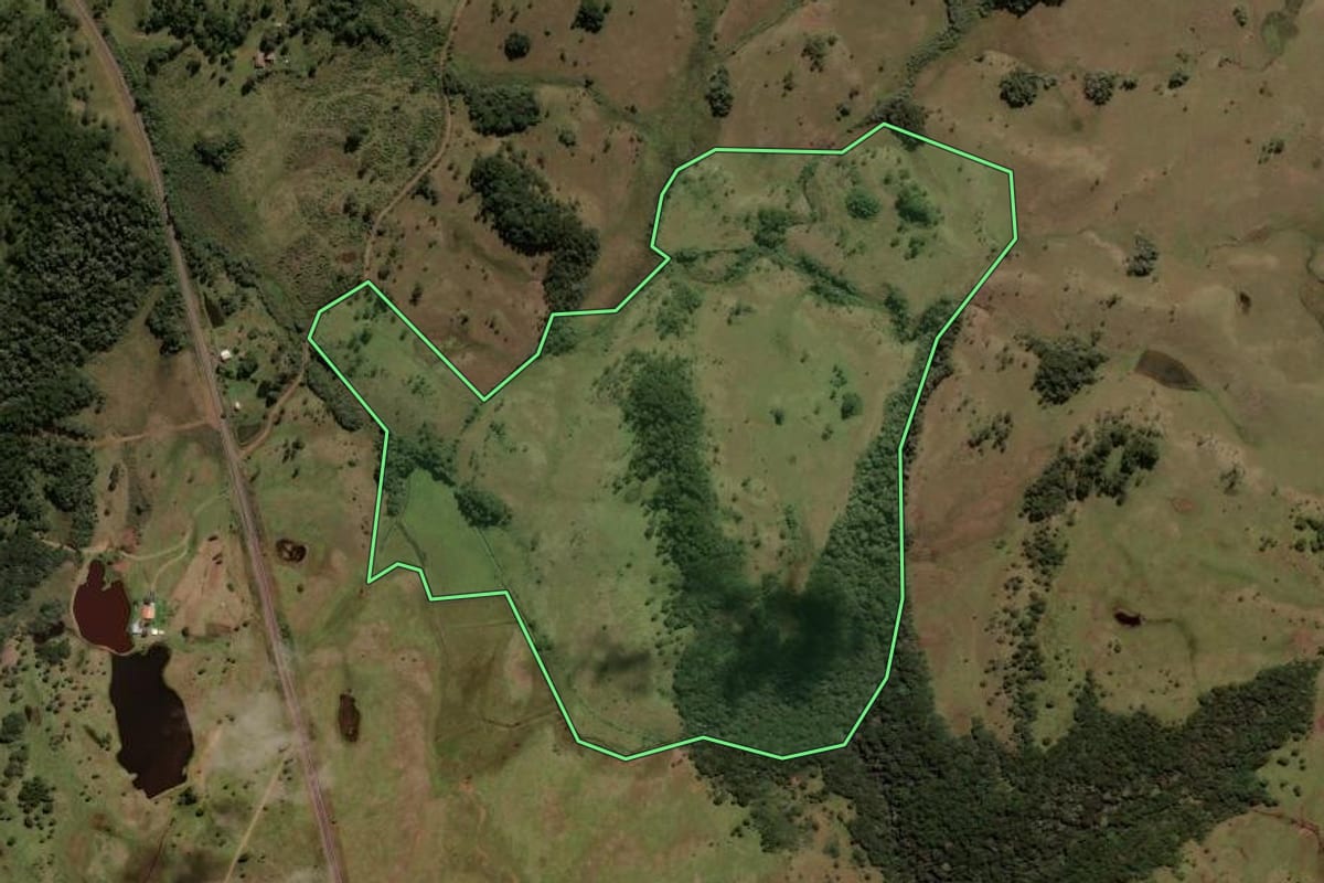 Imagem de satélite do imóvel rural em Painel (SC), com o contorno declarado no CAR desenhado por cima.