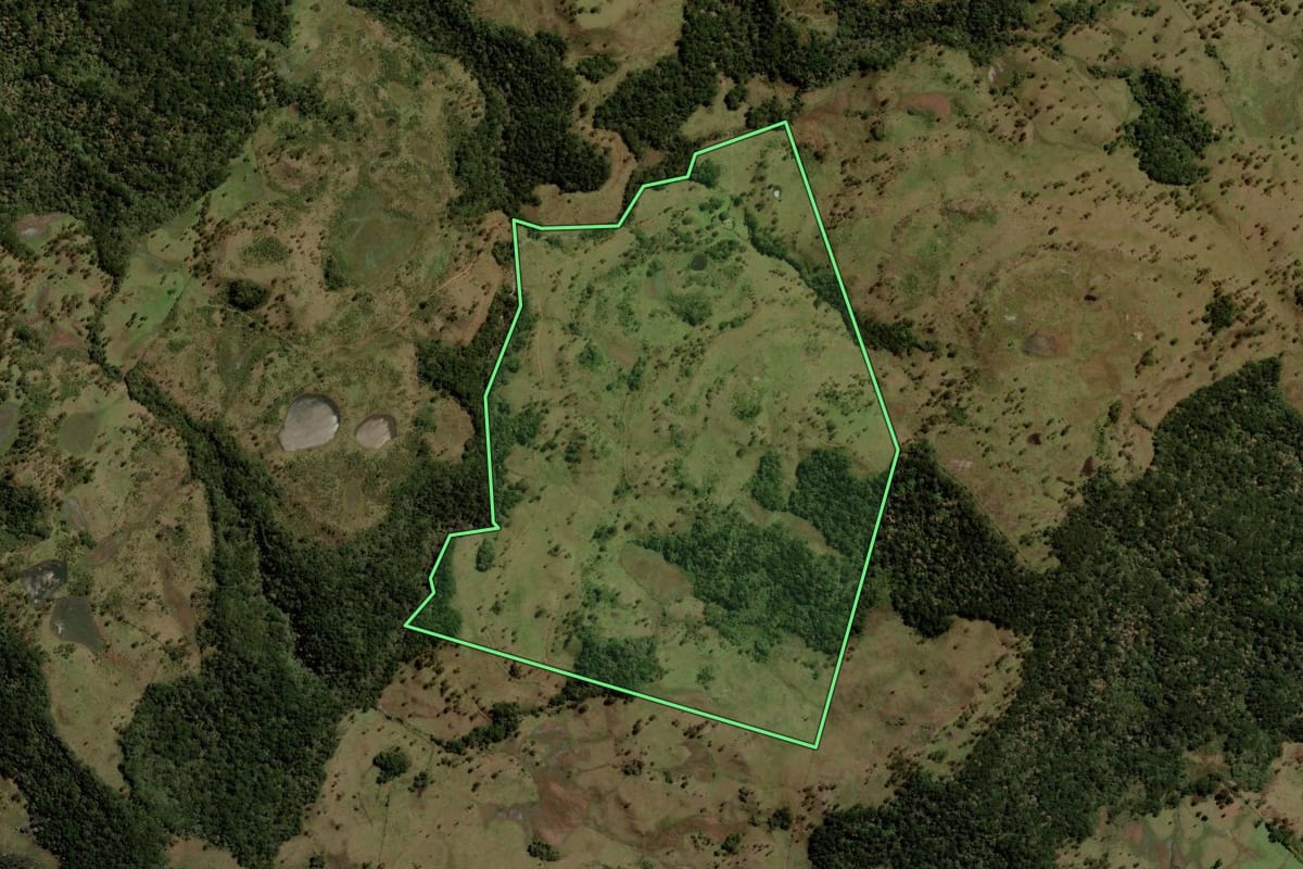 Imagem de satélite do imóvel rural em Painel (SC), com o contorno declarado no CAR desenhado por cima.