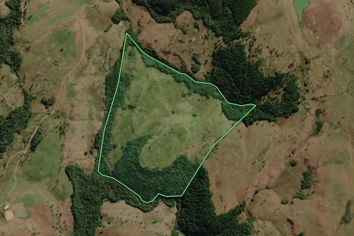 Imagem de satélite do imóvel rural em Painel (SC), com o contorno declarado no CAR desenhado por cima.
