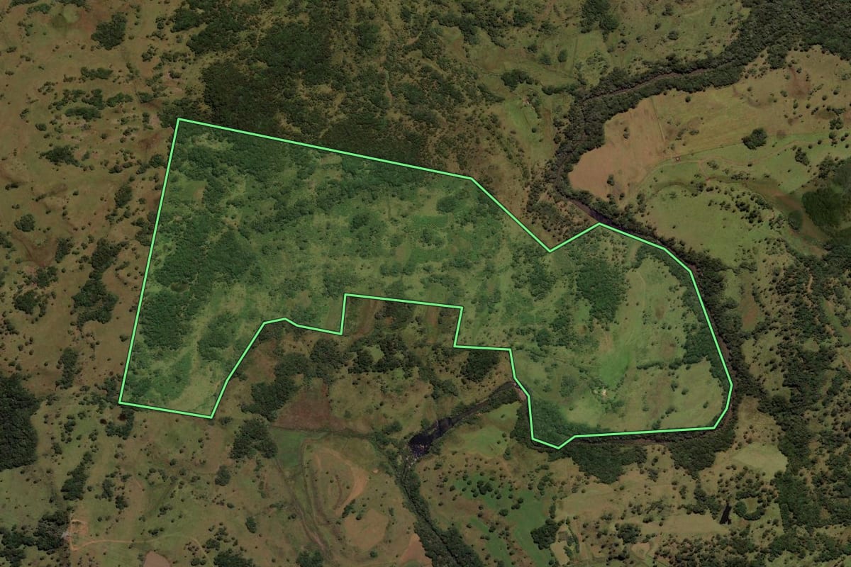 Imagem de satélite do imóvel rural em Painel (SC), com o contorno declarado no CAR desenhado por cima.
