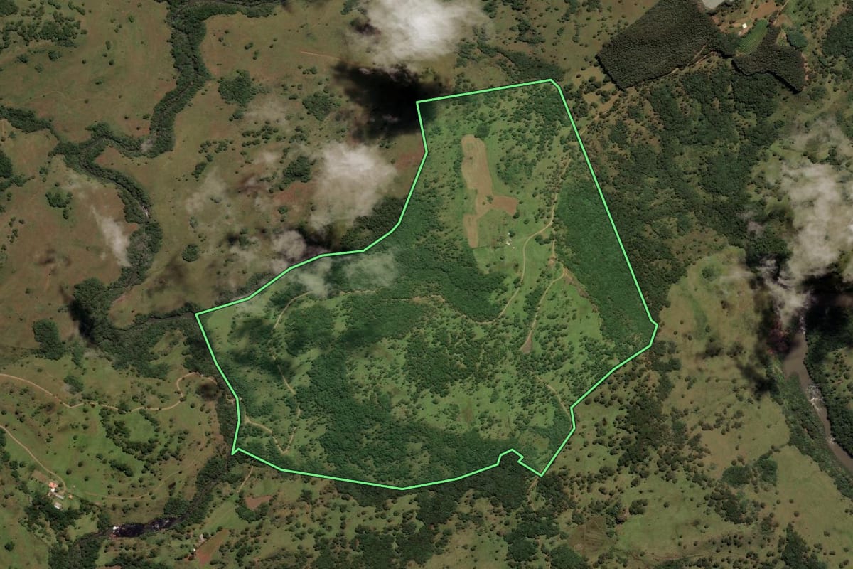Imagem de satélite do imóvel rural em Painel (SC), com o contorno declarado no CAR desenhado por cima.