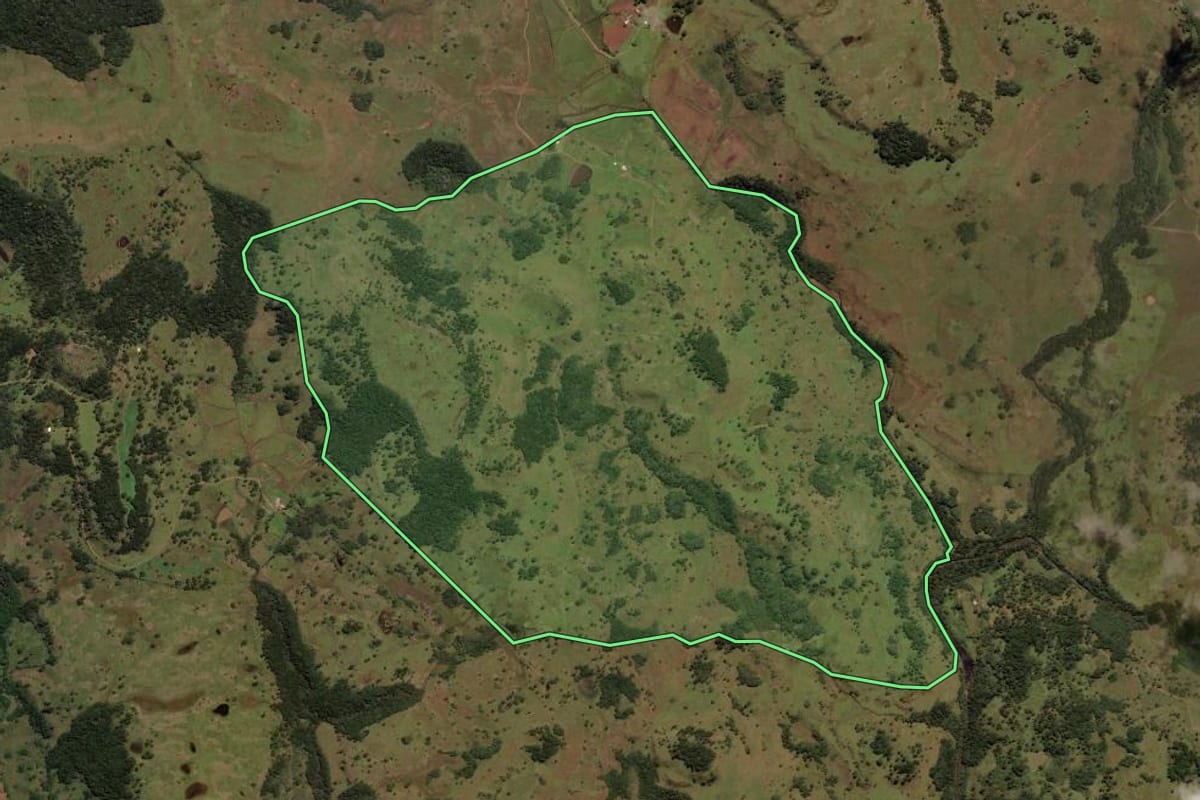 Imagem de satélite do imóvel rural em Painel (SC), com o contorno declarado no CAR desenhado por cima.