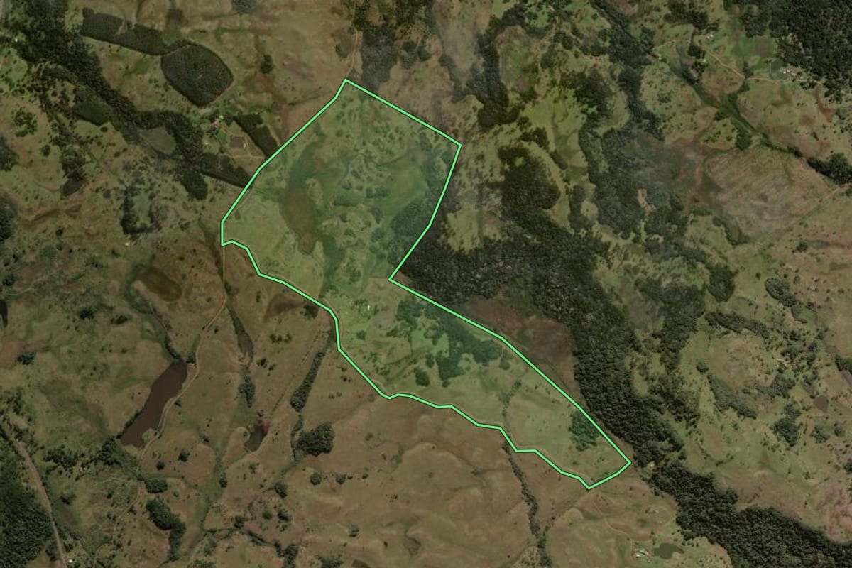 Imagem de satélite do imóvel rural em Painel (SC), com o contorno declarado no CAR desenhado por cima.