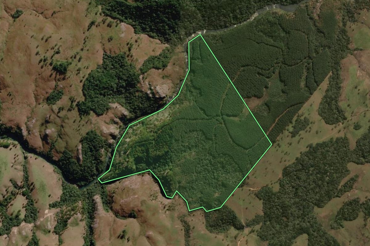 Imagem de satélite do imóvel rural em Painel (SC), com o contorno declarado no CAR desenhado por cima.