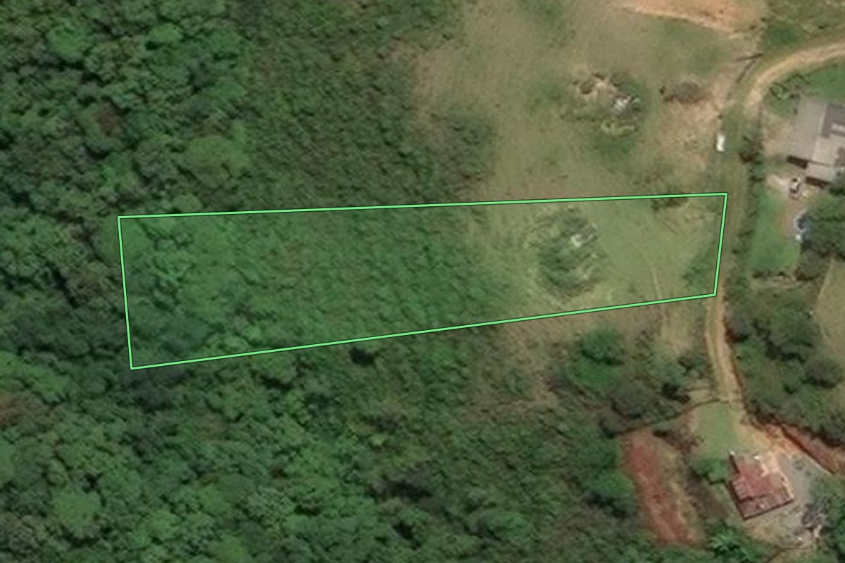 Imagem de satélite do imóvel rural em Palhoça (SC), com o contorno declarado no CAR desenhado por cima.