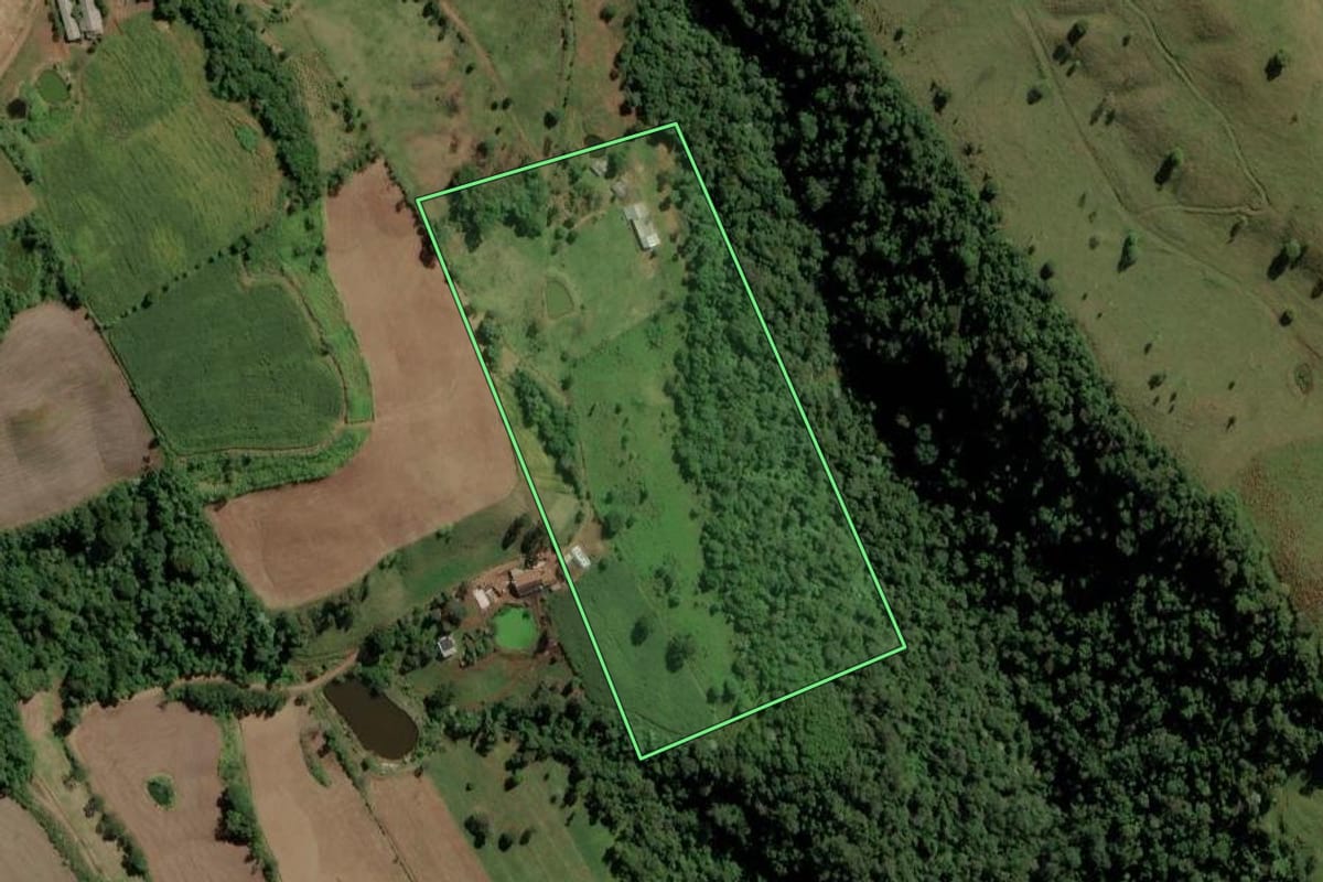 Imagem de satélite do imóvel rural em Palma Sola (SC), com o contorno declarado no CAR desenhado por cima.