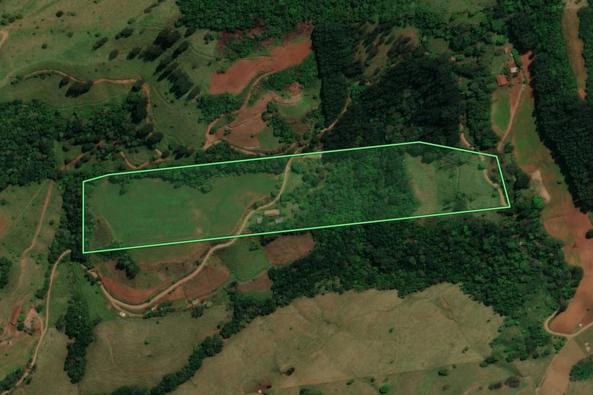 Imagem de satélite do imóvel rural em Palma Sola (SC), com o contorno declarado no CAR desenhado por cima.