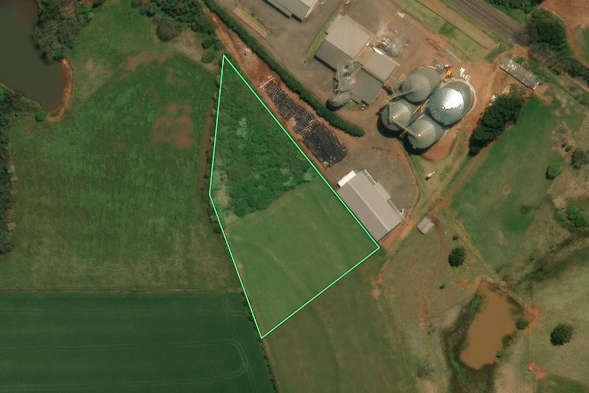 Imagem de satélite do imóvel rural em Palma Sola (SC), com o contorno declarado no CAR desenhado por cima.