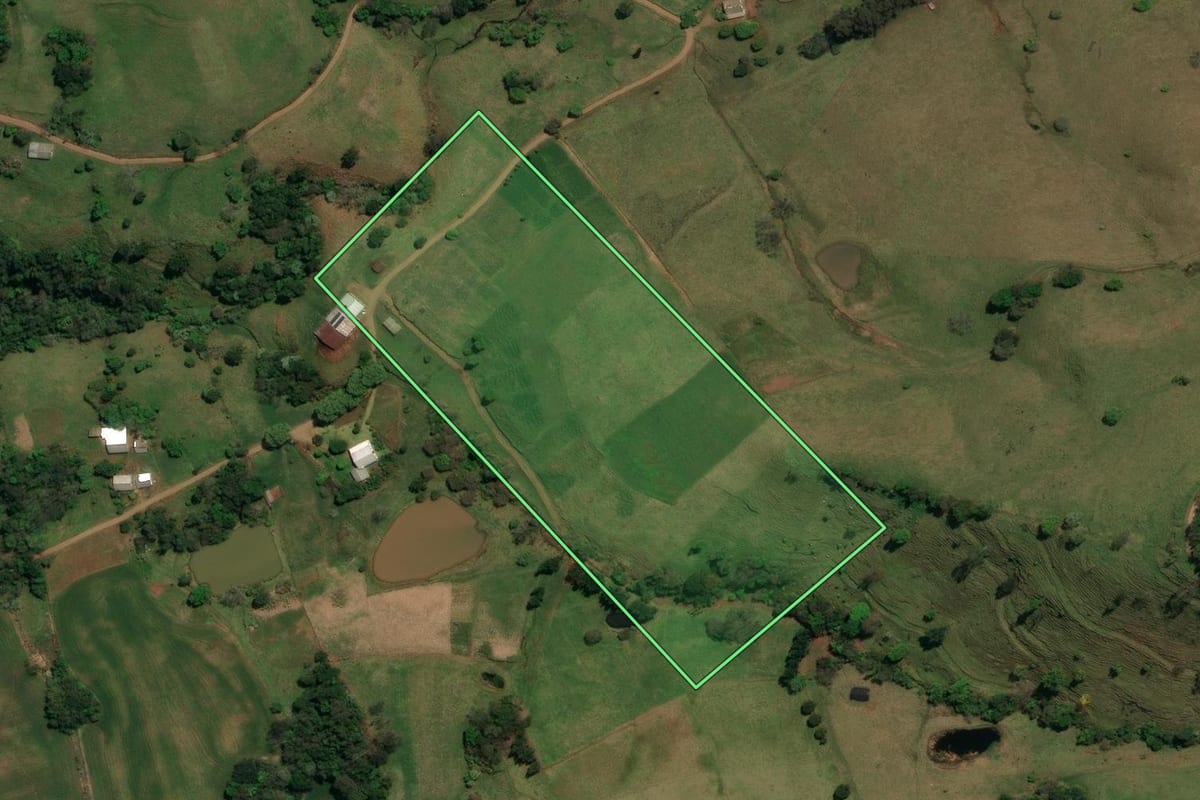 Imagem de satélite do imóvel rural em Palma Sola (SC), com o contorno declarado no CAR desenhado por cima.