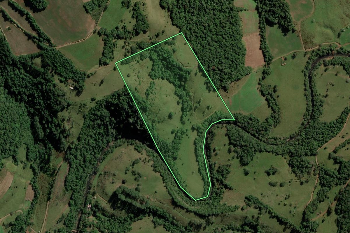 Imagem de satélite do imóvel rural em Palma Sola (SC), com o contorno declarado no CAR desenhado por cima.