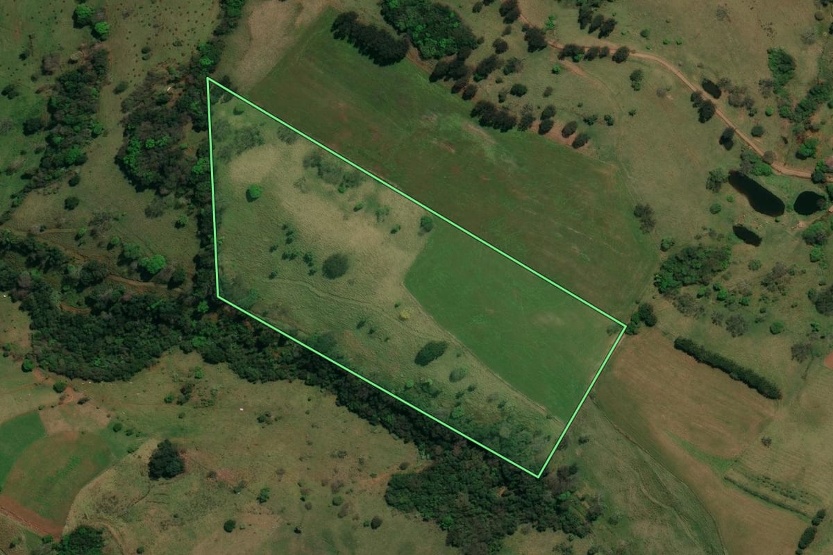 Imagem de satélite do imóvel rural em Palma Sola (SC), com o contorno declarado no CAR desenhado por cima.