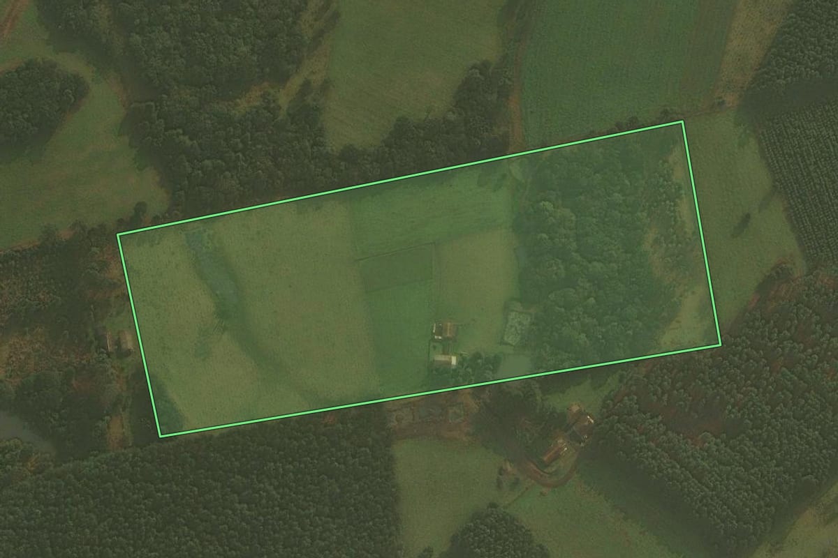 Imagem de satélite do imóvel rural em Palmeira (SC), com o contorno declarado no CAR desenhado por cima.