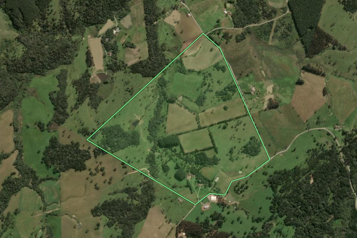 Imagem de satélite do imóvel rural em Palmeira (SC), com o contorno declarado no CAR desenhado por cima.