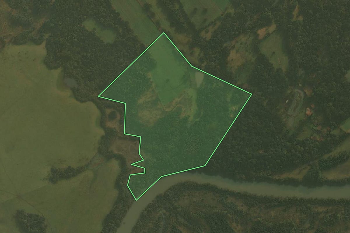 Imagem de satélite do imóvel rural em Palmeira (SC), com o contorno declarado no CAR desenhado por cima.