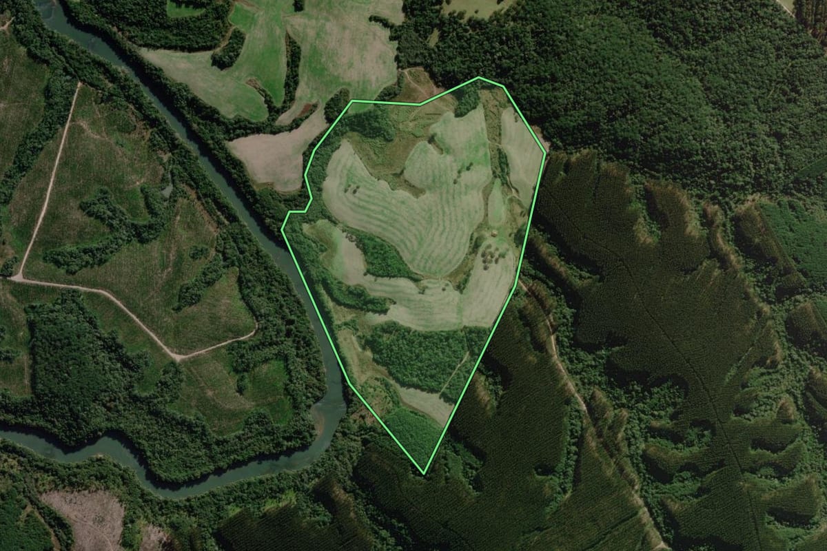 Imagem de satélite do imóvel rural em Palmeira (SC), com o contorno declarado no CAR desenhado por cima.