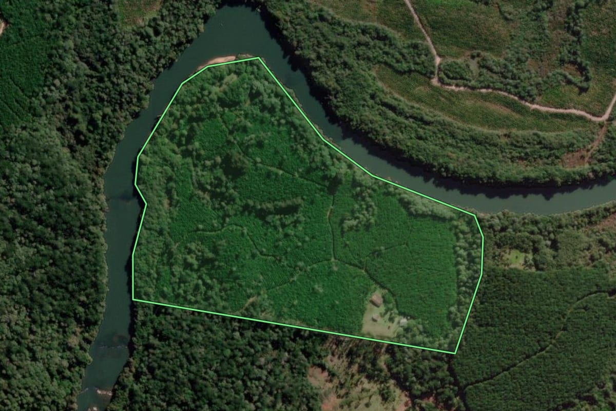 Imagem de satélite do imóvel rural em Palmeira (SC), com o contorno declarado no CAR desenhado por cima.