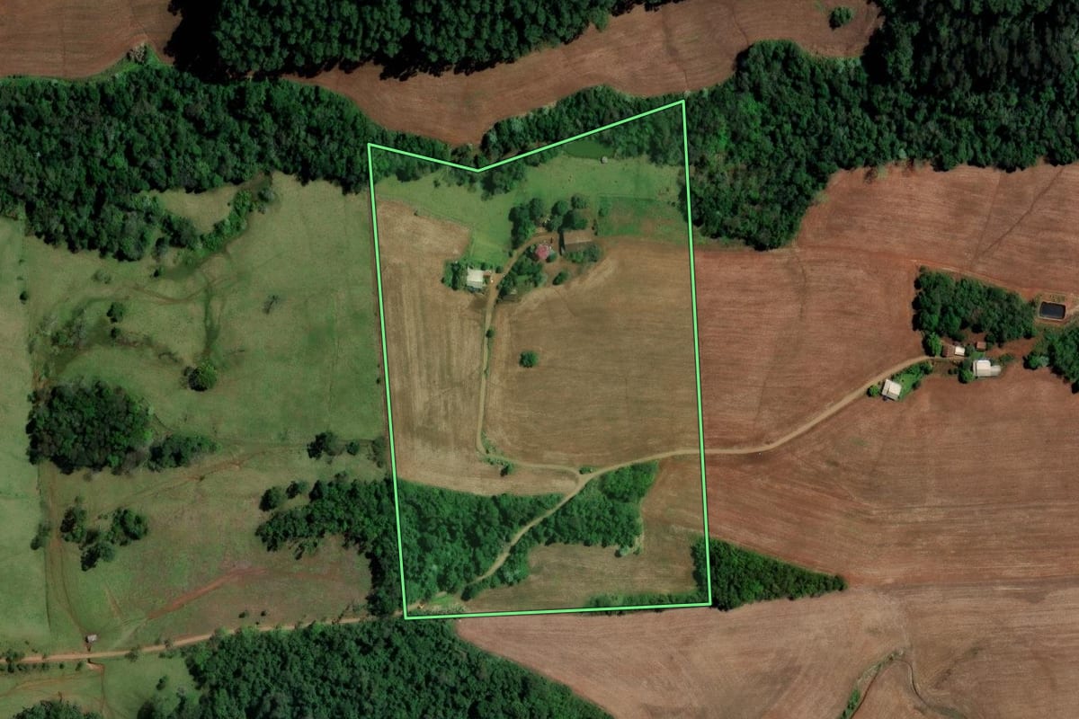 Imagem de satélite do imóvel rural em Palmitos (SC), com o contorno declarado no CAR desenhado por cima.