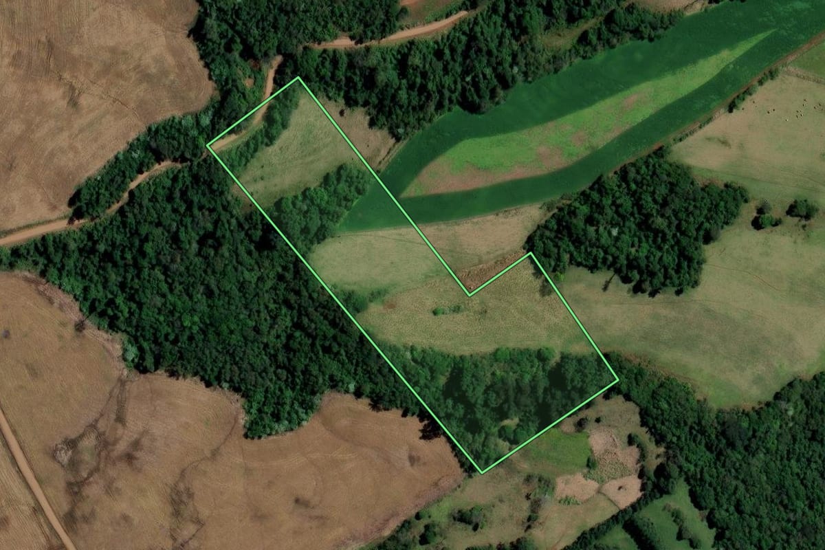 Imagem de satélite do imóvel rural em Palmitos (SC), com o contorno declarado no CAR desenhado por cima.