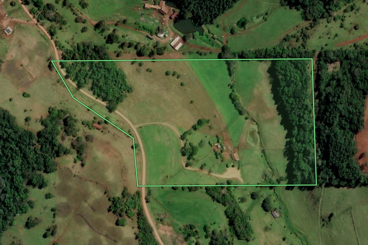 Imagem de satélite do imóvel rural em Palmitos (SC), com o contorno declarado no CAR desenhado por cima.