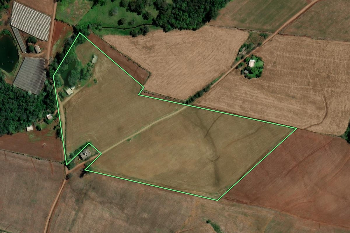 Imagem de satélite do imóvel rural em Palmitos (SC), com o contorno declarado no CAR desenhado por cima.