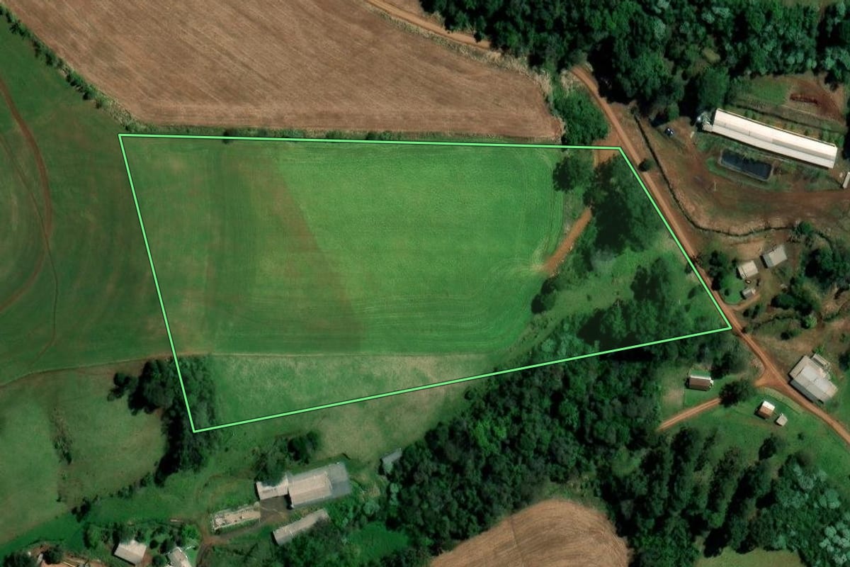 Imagem de satélite do imóvel rural em Palmitos (SC), com o contorno declarado no CAR desenhado por cima.