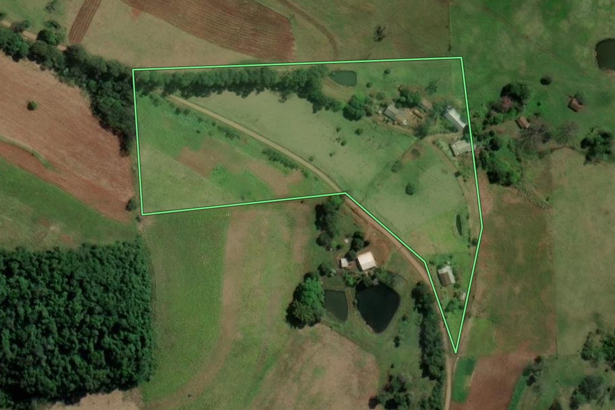 Imagem de satélite do imóvel rural em Palmitos (SC), com o contorno declarado no CAR desenhado por cima.