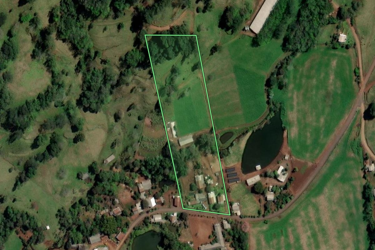 Imagem de satélite do imóvel rural em Palmitos (SC), com o contorno declarado no CAR desenhado por cima.
