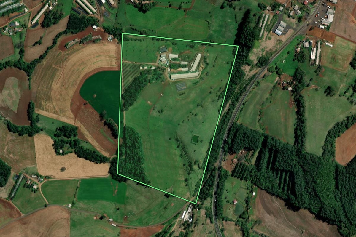 Imagem de satélite do imóvel rural em Palmitos (SC), com o contorno declarado no CAR desenhado por cima.