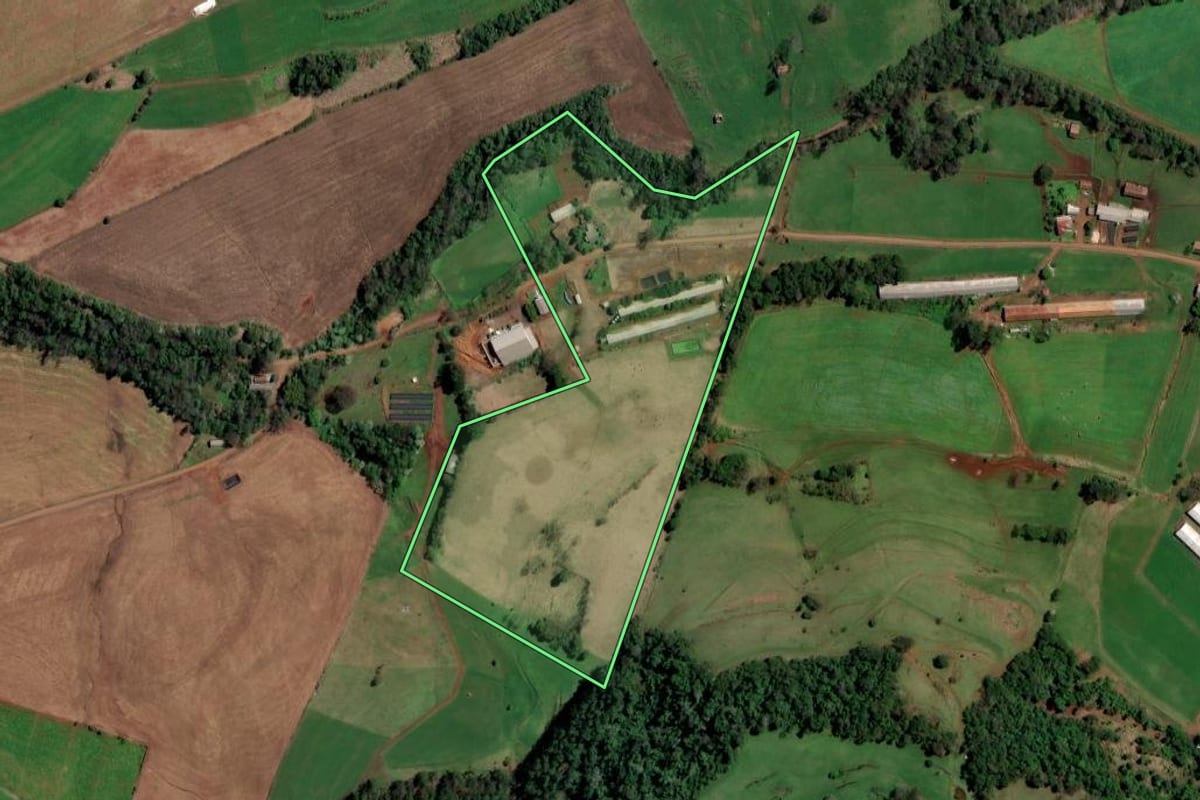 Imagem de satélite do imóvel rural em Palmitos (SC), com o contorno declarado no CAR desenhado por cima.