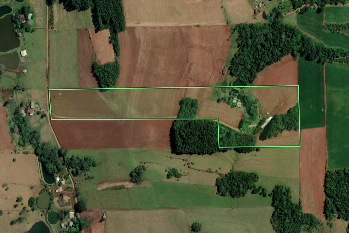Imagem de satélite do imóvel rural em Palmitos (SC), com o contorno declarado no CAR desenhado por cima.