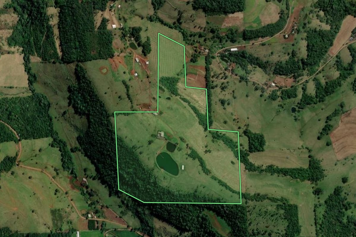 Imagem de satélite do imóvel rural em Palmitos (SC), com o contorno declarado no CAR desenhado por cima.