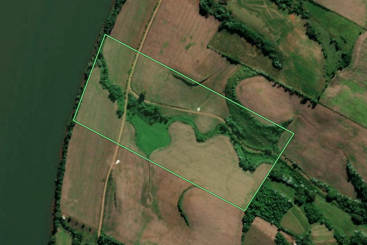 Imagem de satélite do imóvel rural em Palmitos (SC), com o contorno declarado no CAR desenhado por cima.