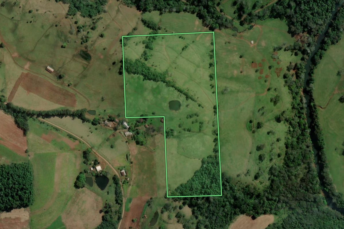Imagem de satélite do imóvel rural em Palmitos (SC), com o contorno declarado no CAR desenhado por cima.