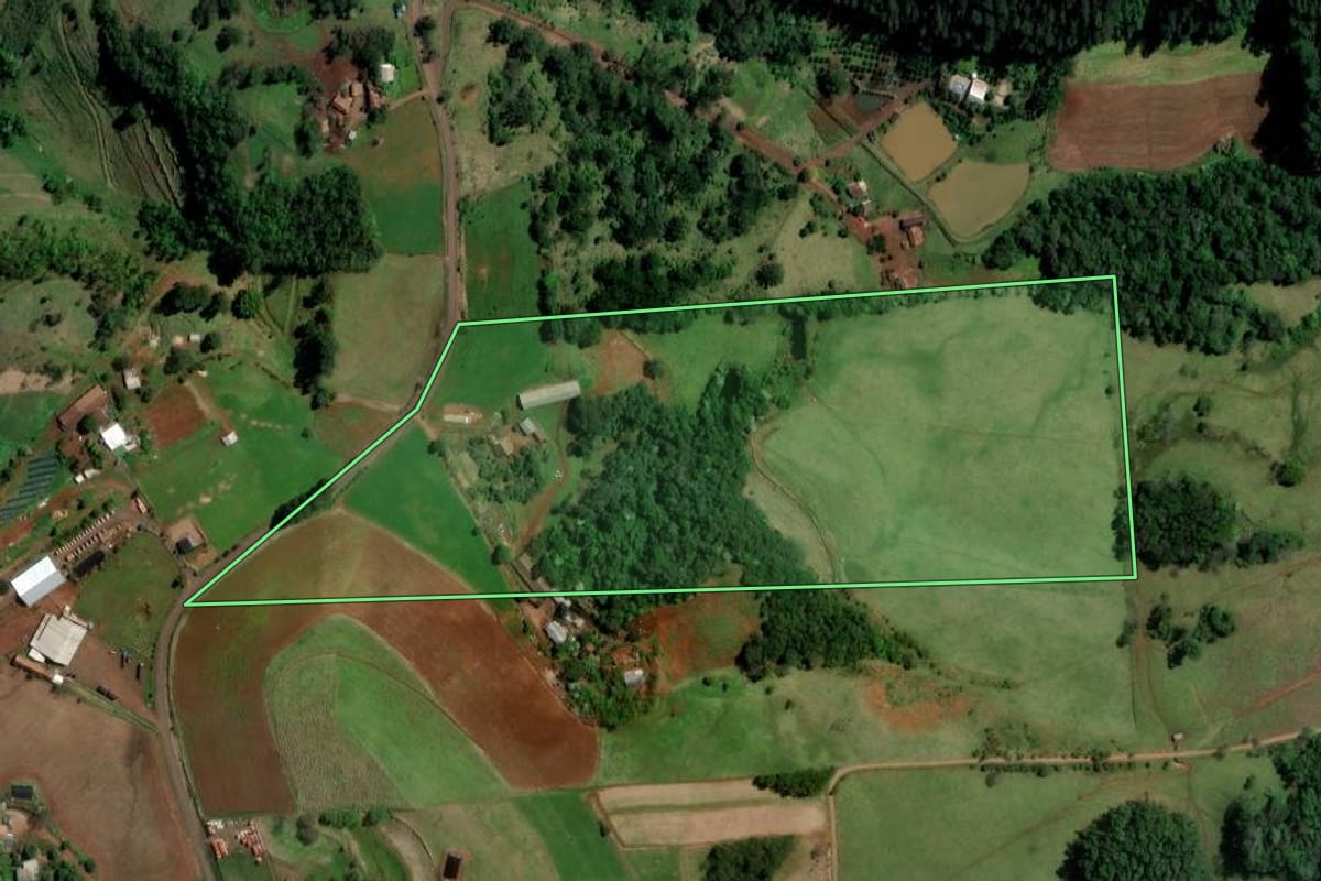 Imagem de satélite do imóvel rural em Palmitos (SC), com o contorno declarado no CAR desenhado por cima.