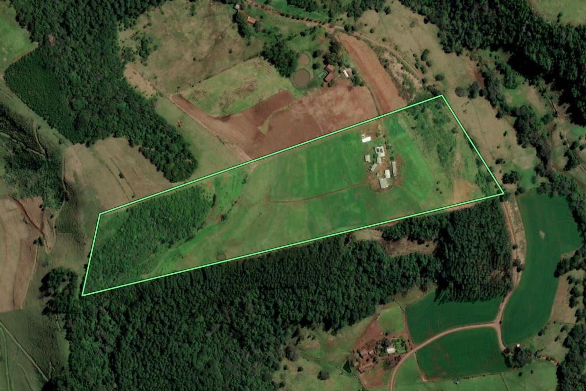 Imagem de satélite do imóvel rural em Palmitos (SC), com o contorno declarado no CAR desenhado por cima.