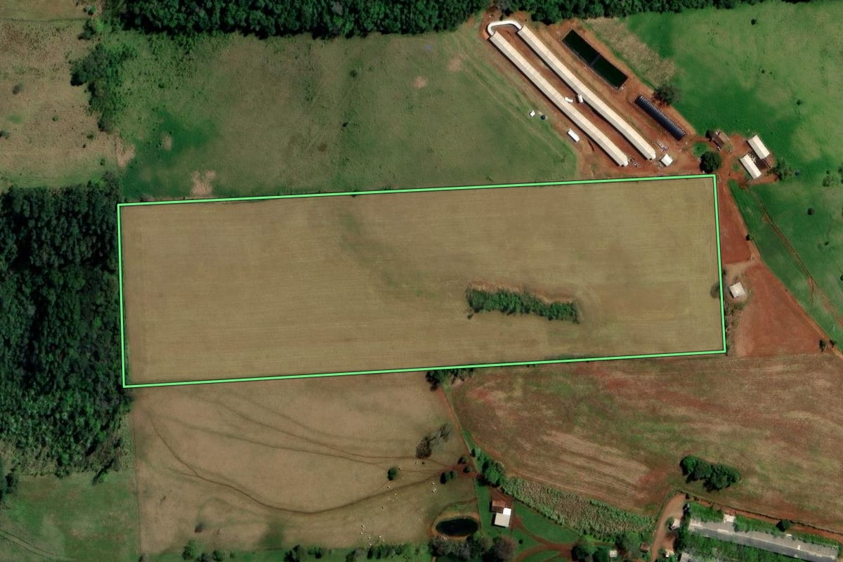 Imagem de satélite do imóvel rural em Palmitos (SC), com o contorno declarado no CAR desenhado por cima.
