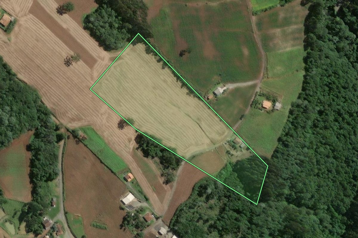 Imagem de satélite do imóvel rural em Papanduva (SC), com o contorno declarado no CAR desenhado por cima.