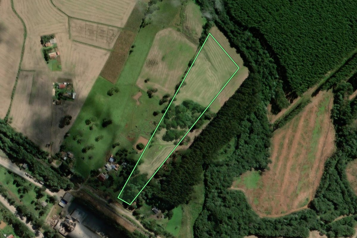 Imagem de satélite do imóvel rural em Papanduva (SC), com o contorno declarado no CAR desenhado por cima.