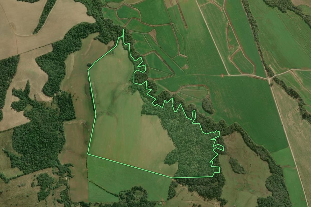 Imagem de satélite do imóvel rural em Papanduva (SC), com o contorno declarado no CAR desenhado por cima.