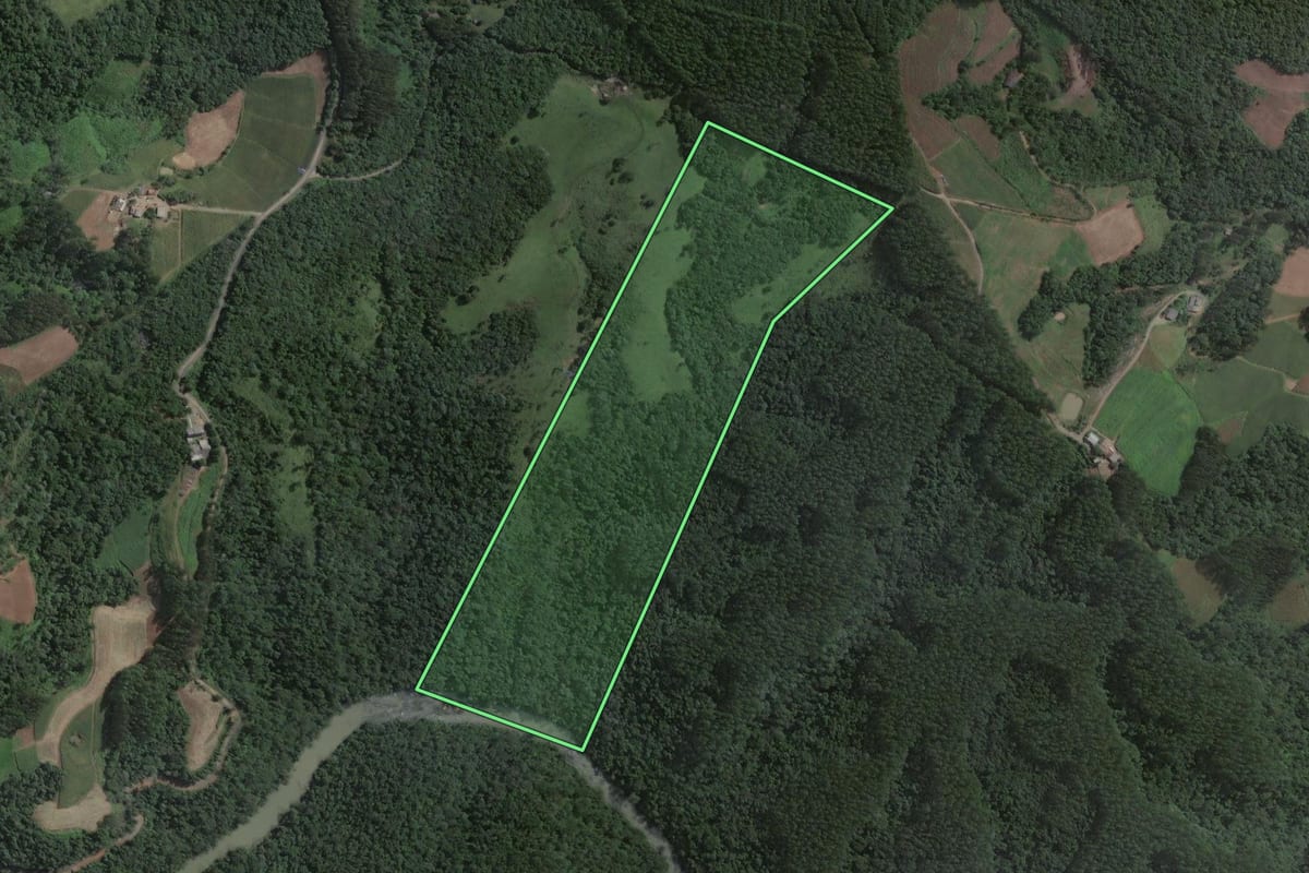 Imagem de satélite do imóvel rural em Papanduva (SC), com o contorno declarado no CAR desenhado por cima.