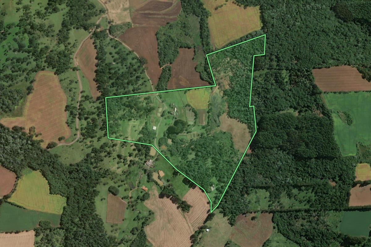 Imagem de satélite do imóvel rural em Papanduva (SC), com o contorno declarado no CAR desenhado por cima.