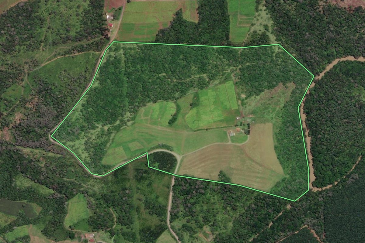 Imagem de satélite do imóvel rural em Papanduva (SC), com o contorno declarado no CAR desenhado por cima.