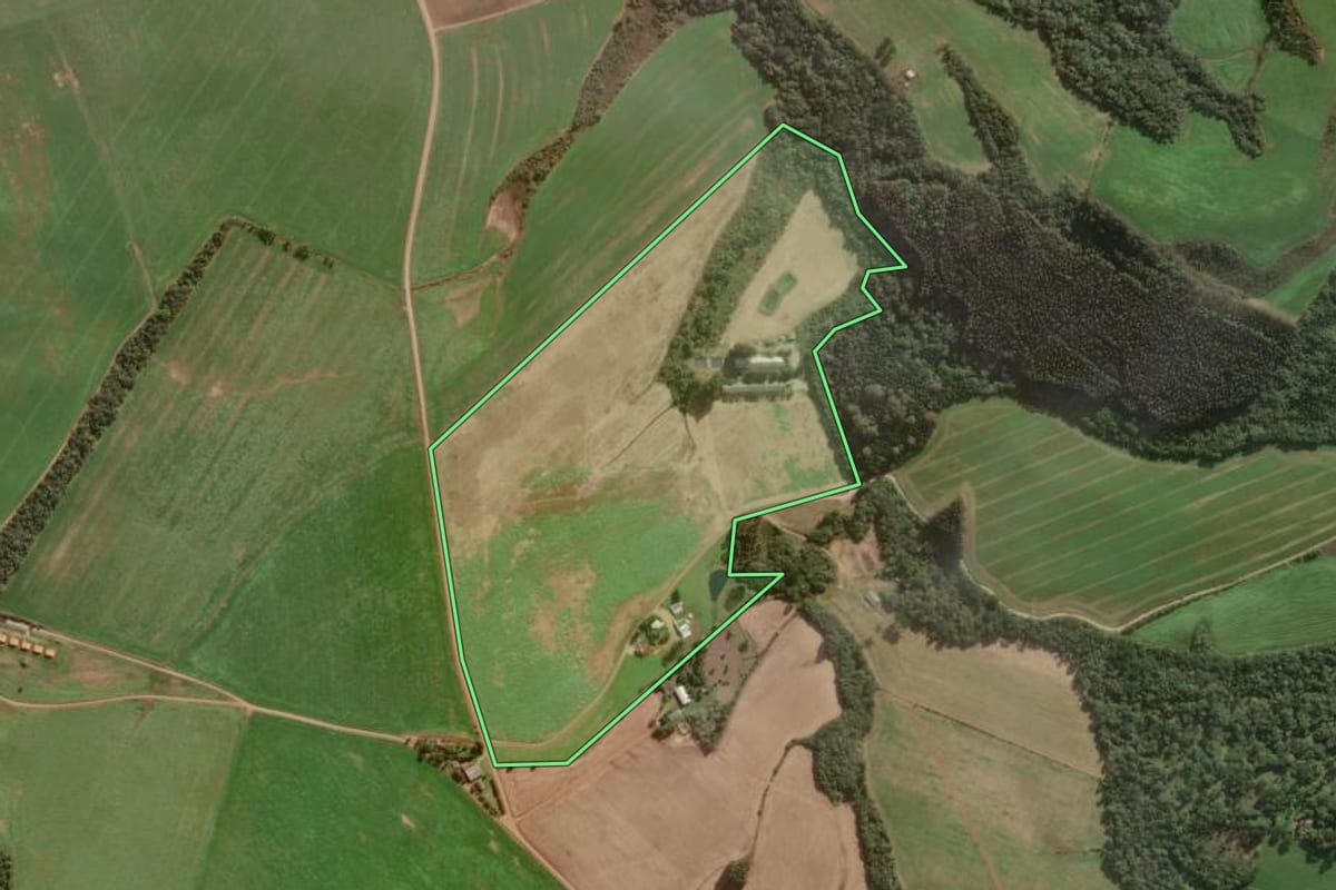 Imagem de satélite do imóvel rural em Papanduva (SC), com o contorno declarado no CAR desenhado por cima.