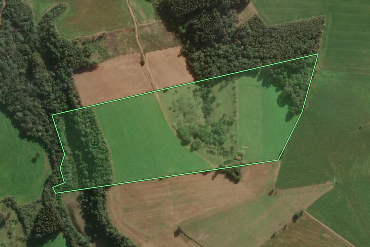Imagem de satélite do imóvel rural em Papanduva (SC), com o contorno declarado no CAR desenhado por cima.